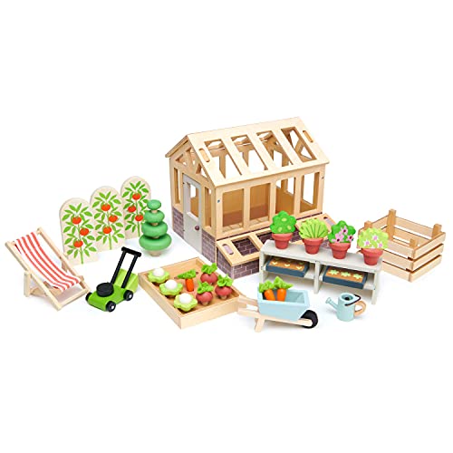 Image of Tender Leaf Toys - Greenhouse Garden Set - 28 Pcs Natural Gardening Miniature Pretend Play Set, Wooden Harvest Farm Toys - Inspires Endless Imaginative Play - Age 3+