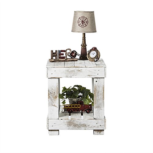 Del Hutson Designs - Rustic Barnwood End Table, USA Handmade Reclaimed Wood (White)