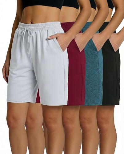 Image of 4 Pack: Women's Dry-Fit Athletic 7 inch Bermuda Long High Waisted Running Shorts Available in Plus Size Set