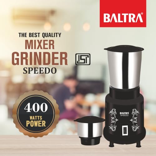 Image of Baltra Speedo Mixer Grinder for Kitchen - 2 Jars 400 Watt - Mixie with Mini Jar for Chutney | Adjustable Speed Control | 2 Stainless Steel Jar | Overload Protection | ISI Marked - 2 Years Warranty