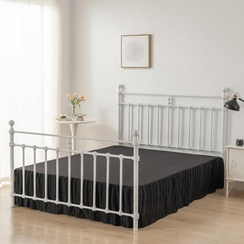 Bed Skirt Queen Size, Ruffled Bed Skirt with Split Corners, Queen Bed Skirts 18 Inch Drop with Platform, Striped Boho Queen Size Bed Skirting, Black, Queen - 18" Drop