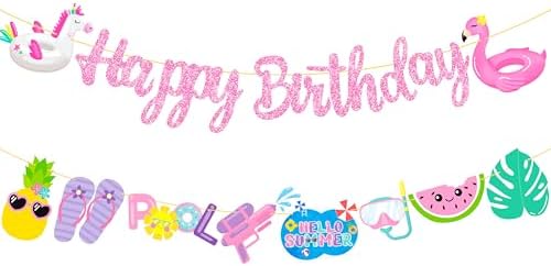 Pool Birthday Party Banners 2Pcs Swimming Pool Party Cutout Banne...