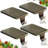HMASYO Christmas Stocking Holders for Mantle Set of 4, Heavy Duty Cast Iron Stocking Hangers Base, Low Profile Weighted Stocking Holder Hooks for Fireplace Tabletop Shelf Christmas Decoration, Bronze