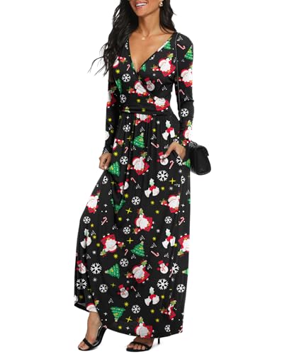 Image of LILBETTER Women Long Sleeve Deep V Neck Loose Plain Long Maxi Casual Dress