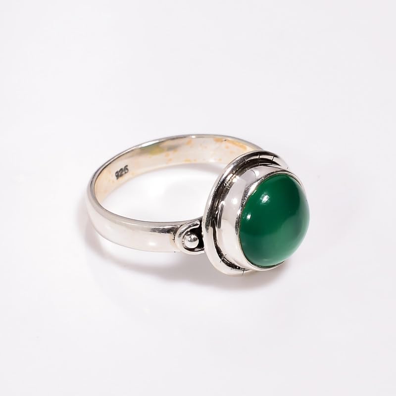 Bague en argent 925 bague anti-ternissement avec onyx vert véritable durable