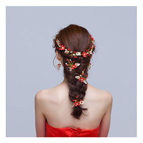 Preisvergleich Produktbild Blumenkranz Braut rote Kopfschmuck Ohrringe Set Hochzeit Brautjungfer Haarnadel Haarschmuck &Blumenkranz