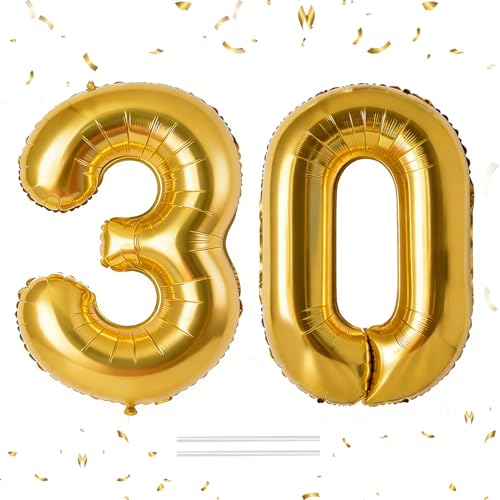 40 Zoll Gold Folienballon Zahl 30 Luftballons Set Geburtstagsdeko für 30. Geburtstag Große Zahlen Luftballons für Fotowand Dekoration Jubiläumsfeier 30 Jahre