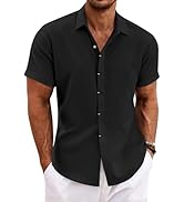 COOFANDY Men's Linen Shirts Short Sleeve Casual Shirts Button Down Shirt for Men Beach Summer Wed...