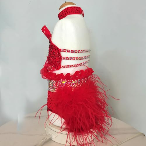 Girls' Red Lyrical Dance Dress Shining Water Diamond Decoration Modern Dance Pole Dance Dress4
