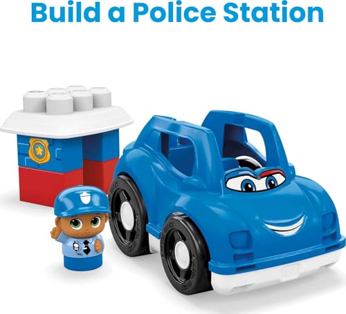 Mega Bloks First Builders Véhicule de Police, Voiture et Jeu de Construction, 6 Pièces, Jouet pour Bébé et Enfant de 1 à 5 Ans, GCX08