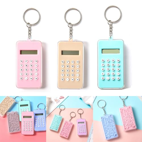 3er-Pack Mini-Taschenrechner, niedliche Maze-Schlüsselanhänger-Rechner, 8-stelliges Display, kleine, einfache, voll funktionsfähige Taschenrechner für Studenten, Geschenke, Schule,