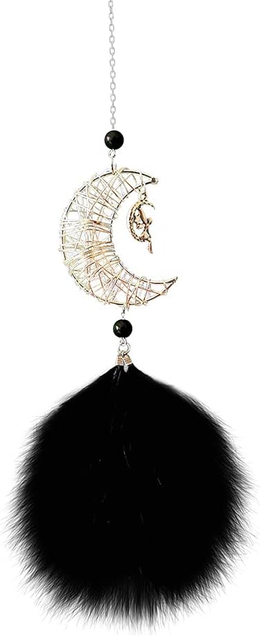Car Rearview Mirror Charms Pendants,MoreChioce Crescent Moon Hanging Ornament Lucky Interior Hanging Wall Car Decoration Accessories,Black