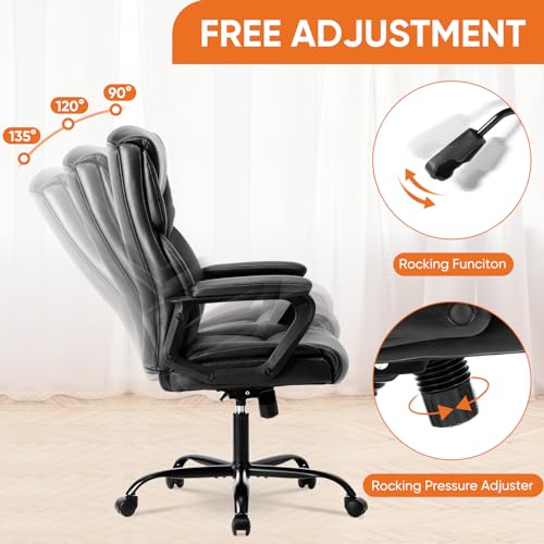Sweetcrispy C-2892-1A-BK Home Office Chair, Leather Computer Gaming Chair With Armrests, Adjustable Swivel Rolling Desk Chair thumb #4