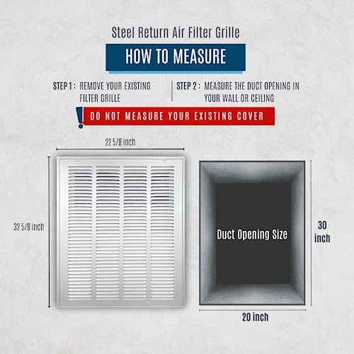 Image of 20 inch X 30 inch Steel Return Air Filter Grille by HANDUA | Removable Face Door HVAC Duct Cover Grill for 1-inch Filter, White | Outer Dimensions: 22.5 inchW X 31.75 inchH