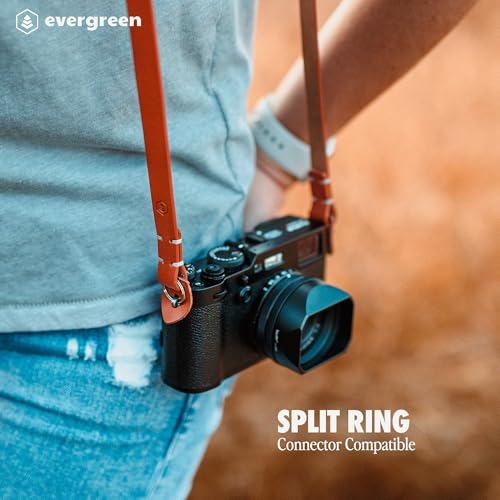 Evergreen Leather Camera Strap – Split Ring, 28 Inch Neck Shoulder Slim, Vintage Modern Design, Hand Stitched, Compatible with Fuji Sony Nikon Leica Canon (Black) by Evergreen - Image 4