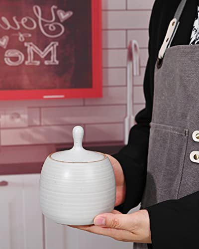 Image of Retro Kitchen Canisters Ceramic Food Storage Jar Roud Shape with Silicone Airtight Lid for Tea, Coffee, Nuts, Herb, Spice, Sugar (White)