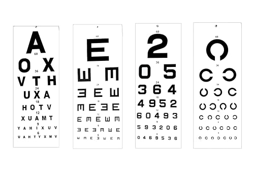 Eagle Eye Products® || EEP || Professional Eye Test Chart Set || 4 Charts - Snellen Alphabet, E Type, C Type, Number Format || Vision Testing Charts || White