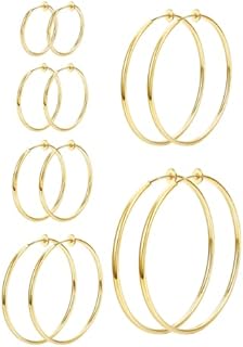 Roheafer Clip On Hoop Earrings for Women Fake Hoop Earrings Spring Hoop Earrings Set for Non-Pierced Ears Jewelry 6 Sizes