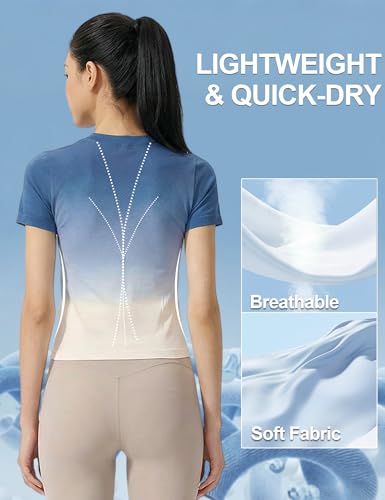 Image of Venzina Women's Gradient Workout T-Shirt with Thumbholes | Quick Dry Full Sleeve Yoga Top I Slim Fit Knit Gym Shirt for Running, Yoga & Casual Commute