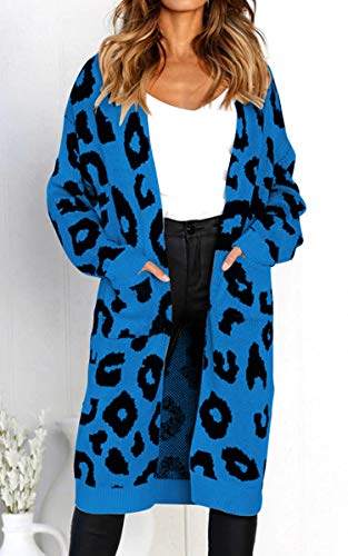 image for Angashion Women's Long Sleeves Leopard Print Knitting Cardigan Open Fr