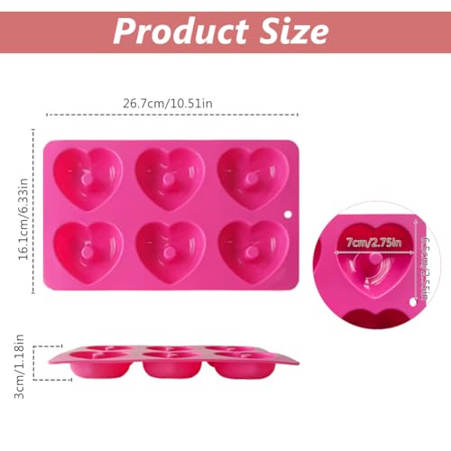 Silicone Donut Moulds for Baking, Cute Heart Donut Tray Doughnut Maker Moulds for DIY Backing Cake Bread (Pink) - Image 5