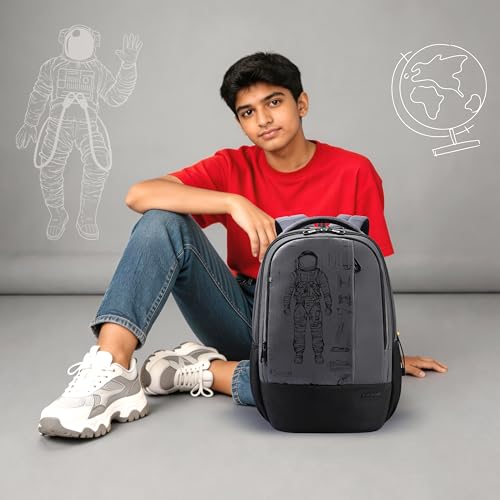 Image of Gear Anatomy Space 19 inch /38L Large Water Resistant School Bag | Casual Backpack | Daypack | Travel Backpack | Kids Bag for Boys /Girls (Grey - Black)