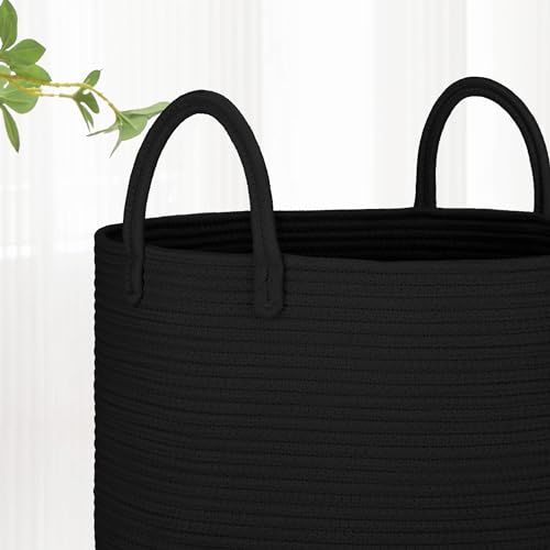Image of Large Cotton Rope Laundry Hamper for Clothes 65L, Black