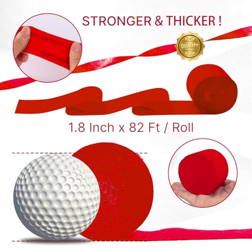 Image of PartyWoo Red Crepe Paper Streamers 6 Rolls 492 ft Pack of Red Crepe Paper for Graduation Christmas Valentine's Day Independence Day Wedding Birthday Party Decorations (1.8 Inch x 82 Ft /Roll), Red-01