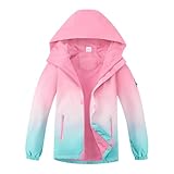 BuyiRen Girls Windbreakers Jacket Rain Jackets Hooded Raincoat Fleece Lined Rain Coats for Kids, Bright Pink, 7-8 Years