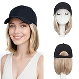 SEGO Hat Wig, Hat with Hair Attached for Women Black Baseball Cap with Hair Extensions, Short Bob Baseball Cap Wig Adjustable Hats for Daily Party 6 Inch #85P613 Light Blonde Mix Bleach Blonde