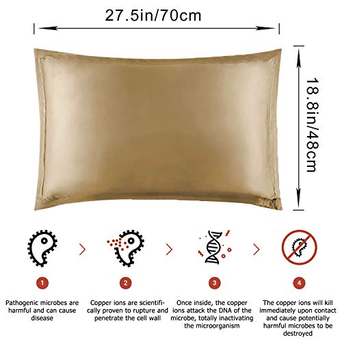 Copper Pillowcase, Anti-Aging Pillowcase Premium Copper-Infused Wake Up to Youthful Skin & Hair:Silk-Like Wrinkle & Frizz Fighter, Dermatologist-Recommended for Overnight Skin Repair(1, Gold)