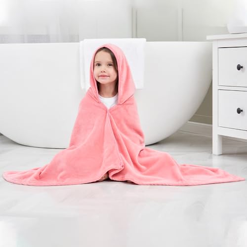 Hiturbo Kids Hooded Bath Towel: Soft Plush Pool Beach Fleece Towel Blanket - 50"x30" Toddler Towels Wrap for Boys Girls 3-12 Years (Pink) by Hiturbo - Image 7
