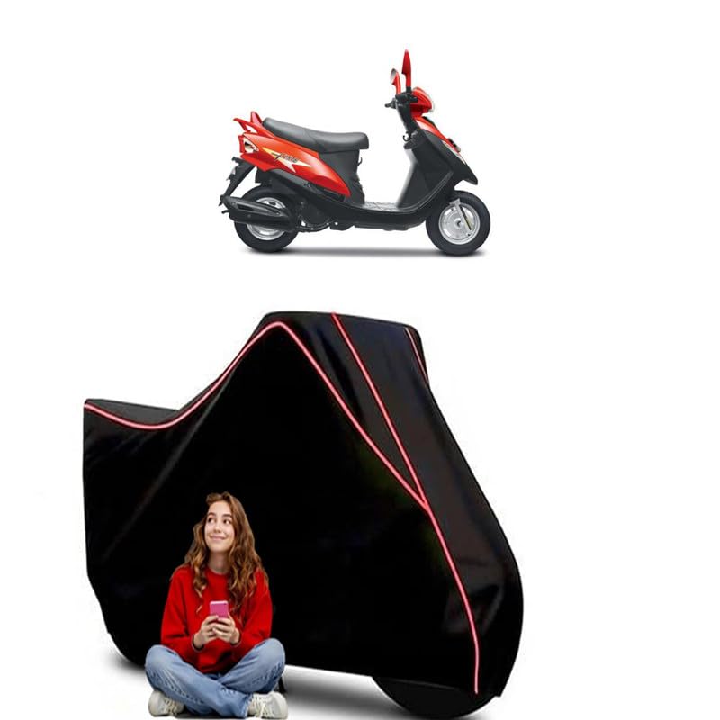 Image of Flyte Scooty Bike Cover Water Resistant Outdoor Use Universal Fit Scooters Motorcycles Heavy Duty UV Protection Dust Rain Scratch Resistant Elastic Bottom Black Blue Piping