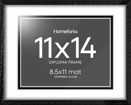 Image of Homeforia 11x14 Diploma Frame Black Wood, High End Black Oak 11 x 14 Certificate Frames with Mat 8.5x11, 14x11 Wooden Document Matted Frame, Award Graduation Frames, Tempered Glass, Wall Kit, Set of 3
