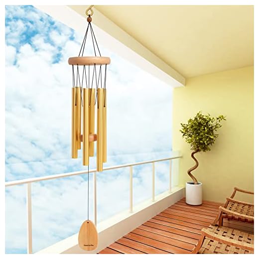 Dopamine Arts 29" Jasmine Flower Wind Chimes –Beech Wood and Musical Tuned Aluminum Tubes. Great Gifts and Decorations for Patio, Porch, Garden, and Backyard (Gold)