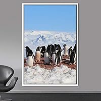 Framed Canvas Wall Art Group of Birds Beach Birds Expressive Group Multicolor Photography - 16x24 inches