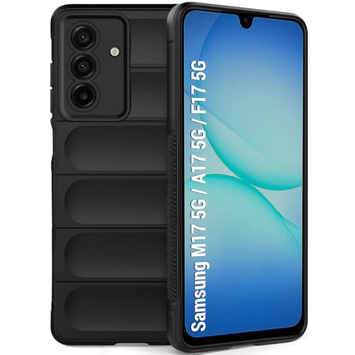 Image of TheGiftKart Liquid Silicon Back Cover Case for Samsung Galaxy M17 5G / A17 5G / F17 5G | ShockProof Military Grade Protection | Micro-Fibre Cloth On Inner Side | Anti-Slip Grip Back Cover (TPU, Black)