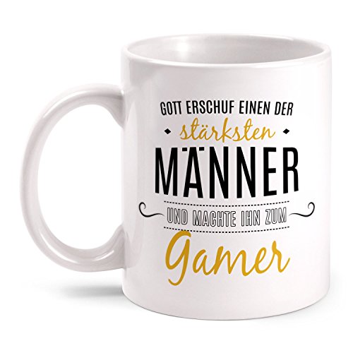 Tasse Gott erschuf Gamer beidseitig bedruckt mit Spruch | Geschenk Idee Computer Spieler Gaming PC Beruf Hobby Freizeit, Farbe:weiß