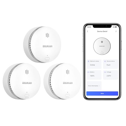 Détecteur de fumée pour la Maison, Détecteur de fumée WiFi avec Batterie remplaçable, Compatible avec l'application de sécurité Domestique Wisualarm, Conforme à la Norme en 14604 (3pack WiFi)