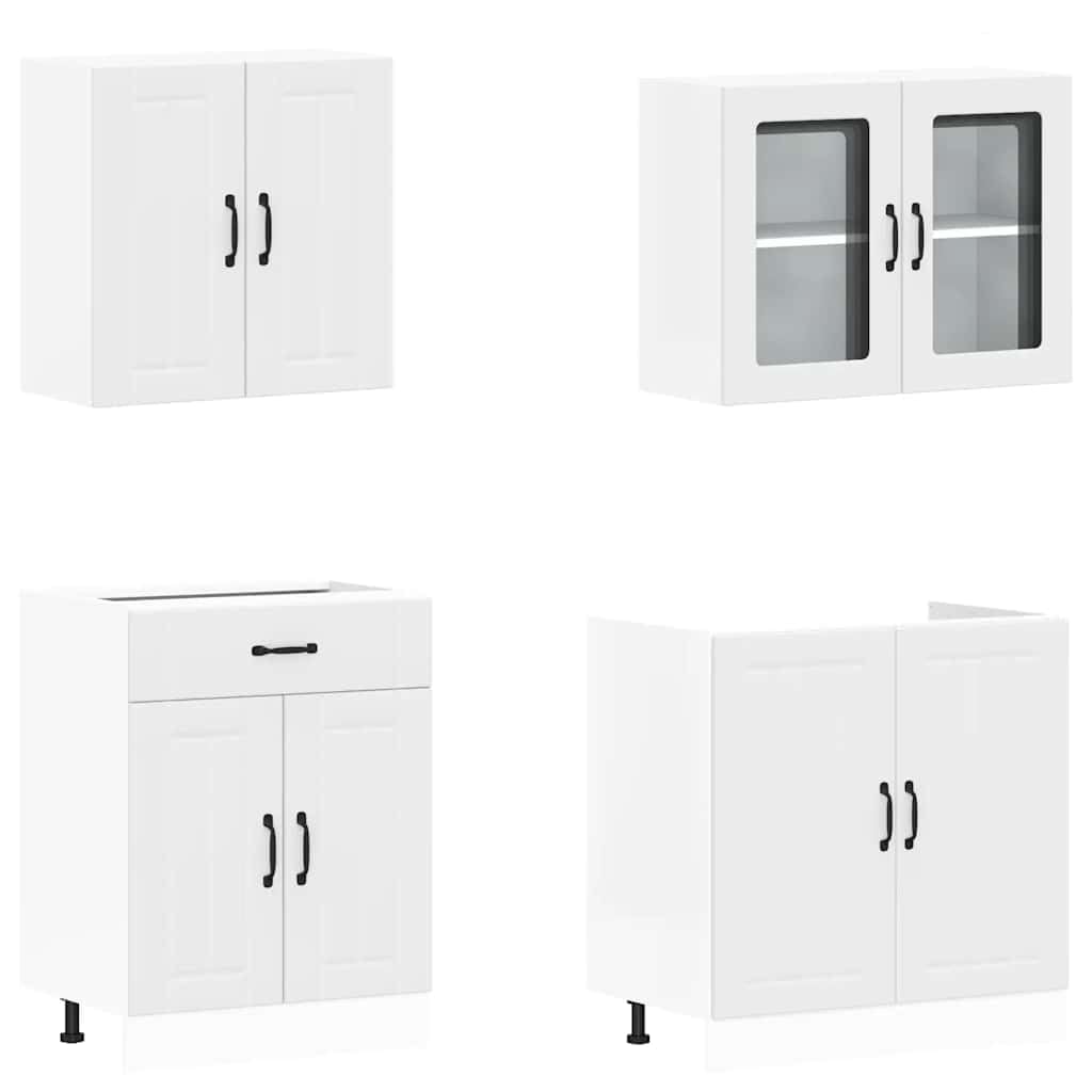 Kalmar Lot de 4 armoires de cuisine en bois blanc pour salle à manger, cuisine, salon, salle de bain
