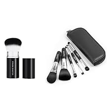 Double Ended Travel Makeup Brush Set w/Pouch, 6PCS Portable Mini Cosmetic Brushes Kit for Foundation, Eyeshadow, Lip, Blush, Retractable Brush