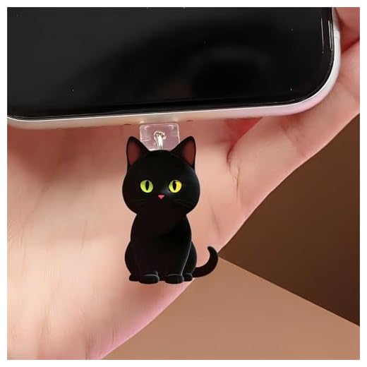 Black Cat Dust Plug Acrylic Charms for electronic products,Type-C Charging Port Dust Plugs Pendant Compatible with E-Reader Phone Tablet, Gift for Christmas, Birthday, Anniversary Day