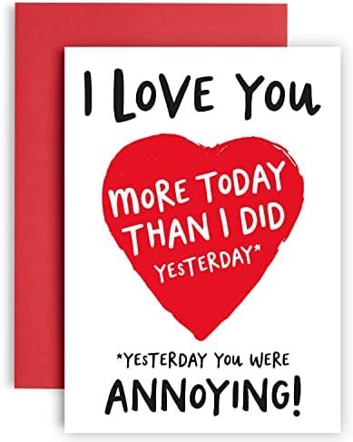 Huxters Anniversary Card  I Love You More Than Yesterday Funny Card for Wife, Husband  350GSM Valentines Day Card with Red Envelope  Blank Interior for Custom Message (I Love you more than)