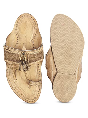 Image of KORAKARI Mens Handmade Kolhapuri Chappal Smooth and Comfortable, Stylish Durable Anti Slip Design Flip Flops Slippers Genuine Leather Traditional Indian Footwear.