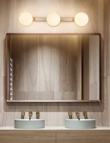 Joosenhouse Modern Bathroom Vanity Light Fixtures 3-Light With Milky Glass Shade Industrial Bath Wall Sconces Lights Fixture Over Mirror Vintage Bedroom Living Room Lighting Lamps Brass Gold Finish #TOP4
