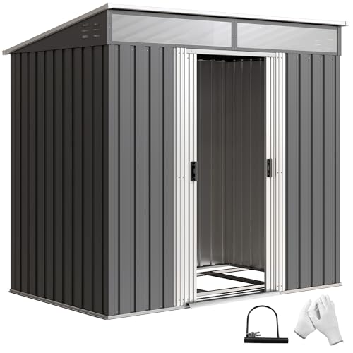 Outsunny Cobertizo de Jardín Exterior 2 m² 195x122x181,5 cm Caseta de Jardín Exterior Metálica con Base SIN Suelo 2 Puertas Correderas Ventanas y Ganchos para Herramientas Gris Oscuro