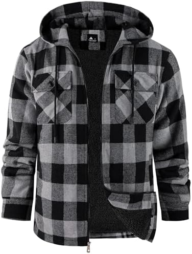 zitysport Hemdjacke Herren Hemd Sherpa Fleece Kariert Gefüttert Kapuzenpullover Fleecefutter Mantel Winter Jacke mit Taschen Flanellhemd Kariertes Männer Sweatjacke mit Kapuze