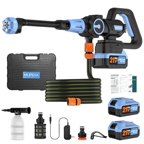 MUPEAK コードレス高圧洗浄機 電池式 1100PSI ブラシレス ポータブル コードレス パワーウォッシャー バッテリー2個付き 3段階速度調整可能/6イン1ノズル 4.0Ah バッテリー圧力洗浄機 車 庭用