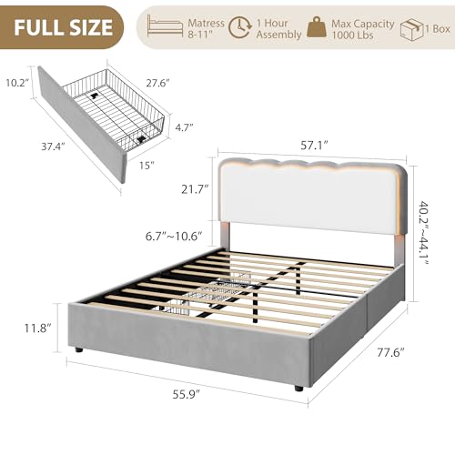 Image of Garvee Irregular Wave LED 2-Drawer Soft Upholstered Bed, Soft Padding