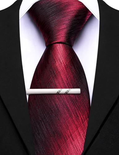 Image of Barry.Wang Silk Men Ties Formal Stripes Necktie and Tie Clip for Wedding Party Business Fashion Classic